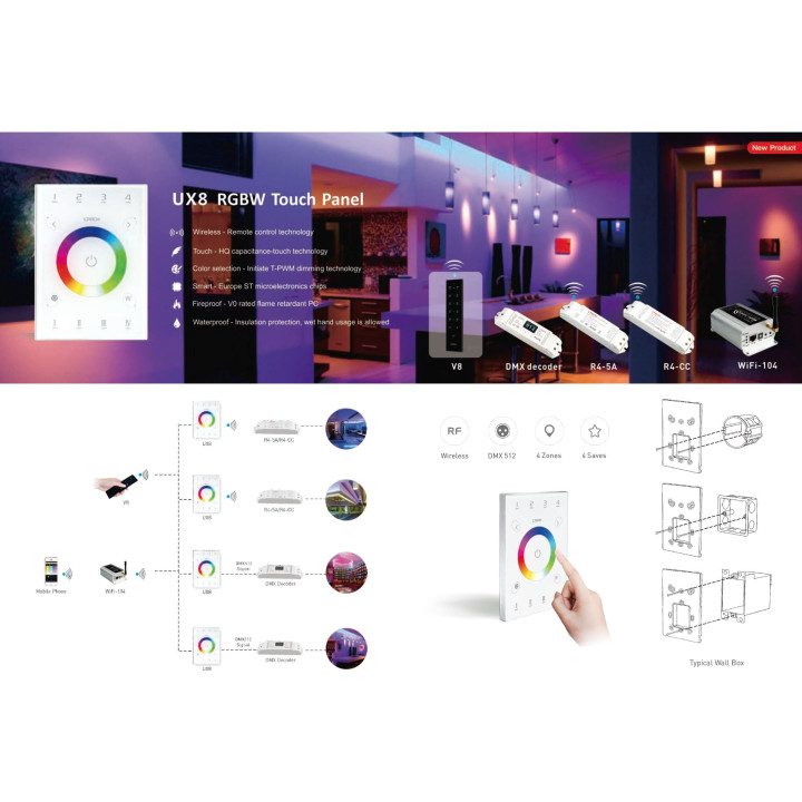 LTECH UX8 Wand-Fernbedienung 5 V/230 V RGBW