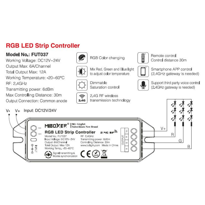 MiBoxer Controller für RGB-LED-Streifen FUT037