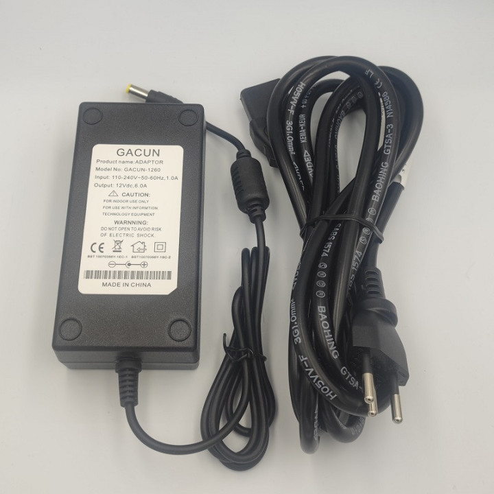 Netzteil 12 V 6A 72W mit Kabel und Stecker (GACUN)