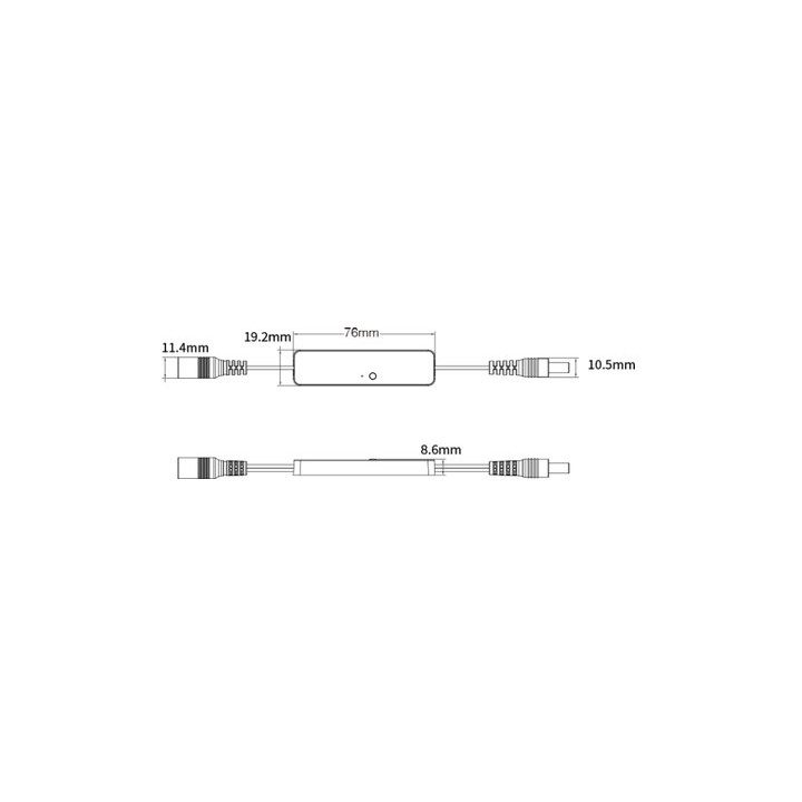 MiBoxer MLR1 dimension drawing with DC connectors