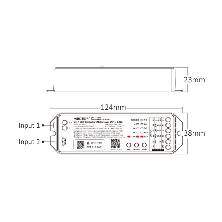 MiBoxer ML5 Dimensions 124 x 38 x 23 mm