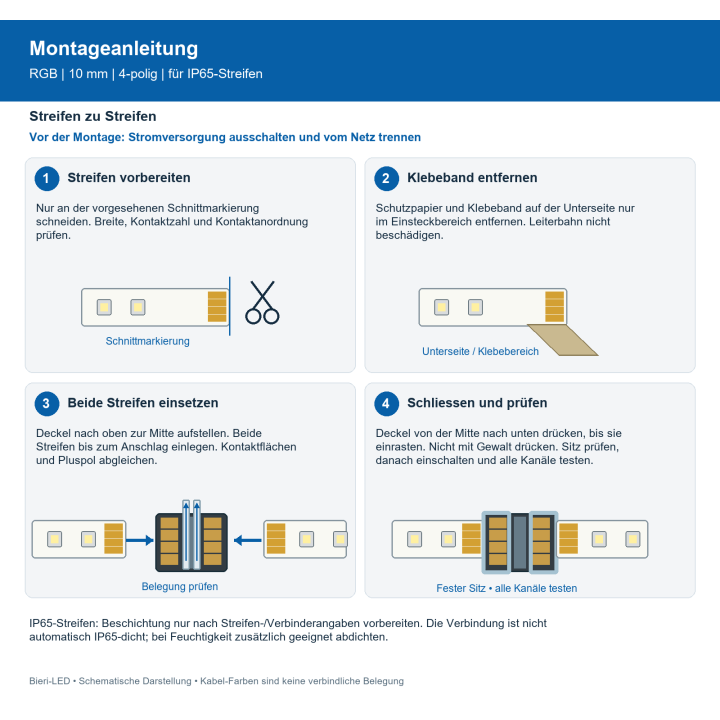 Installation guide for solderless LED strip connectors (German)