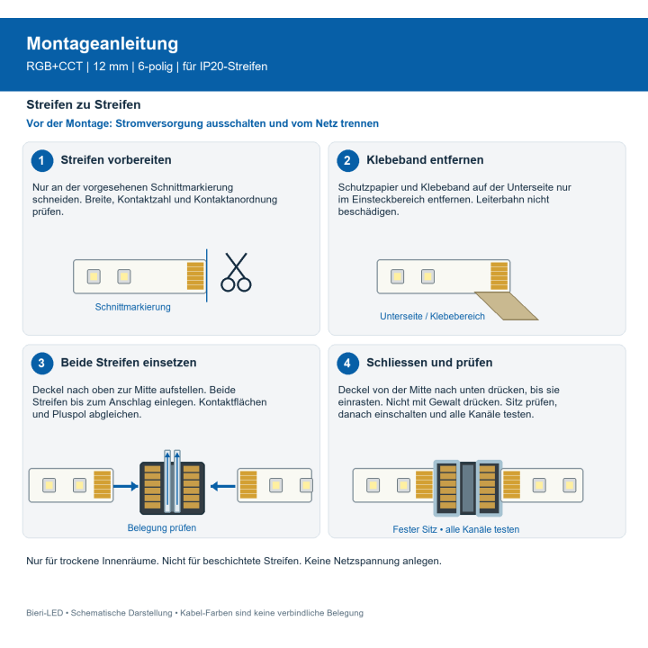 Montageanleitung für lötfreie LED-Streifenverbinder