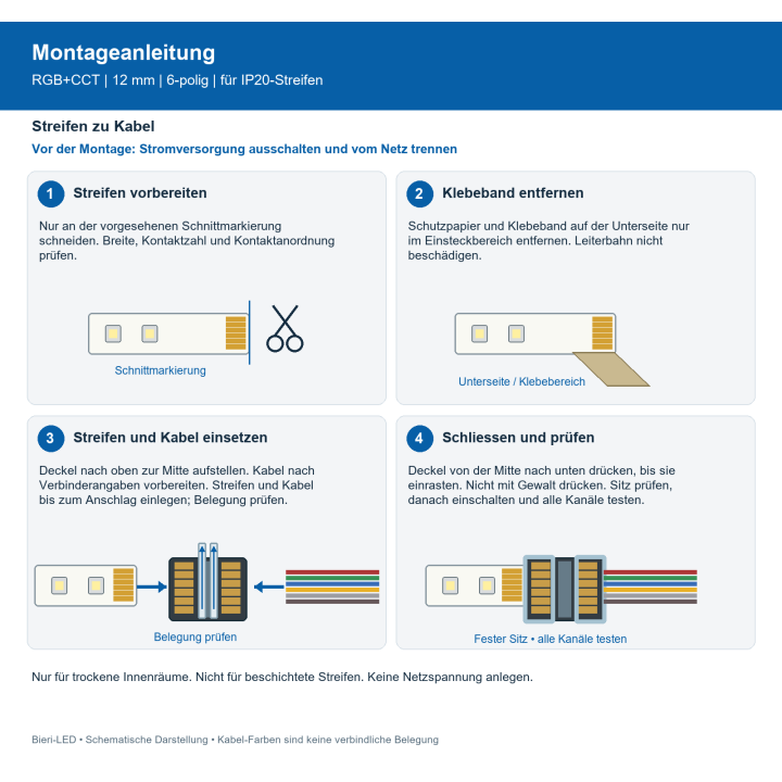 Installation guide for solderless LED strip connectors (German)
