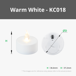 LED-Teelicht KC018 – Warmweiss – Ø 37,2 × 36,6 mm