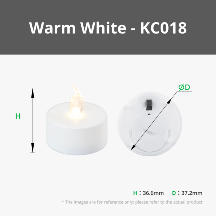 LED-Teelicht KC018 – Warmweiss – Ø 37,2 × 36,6 mm