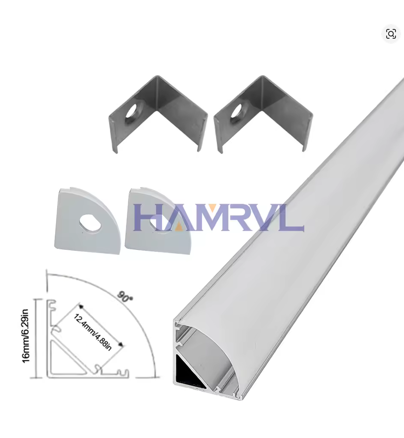V-Silver corner profile – supplier drawing: 16 mm height, 12.4 mm installation width, 90°