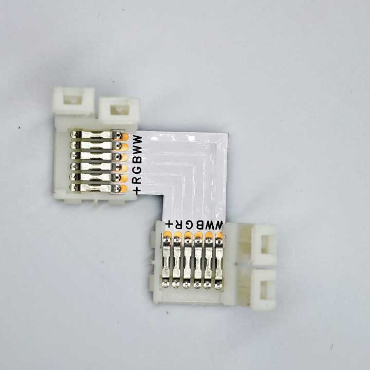 L-shaped corner connector set RGB+CCT 12 mm 6-pin – open contacts