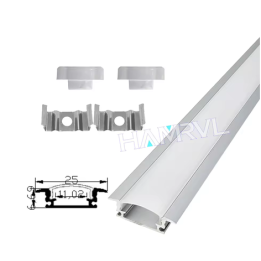 YW-Silver recessed LED profile with opal cover, end caps and mounting clips