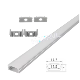 LED aluminium profile with opal cover, 12.5 mm internal width and 17.2 mm external width