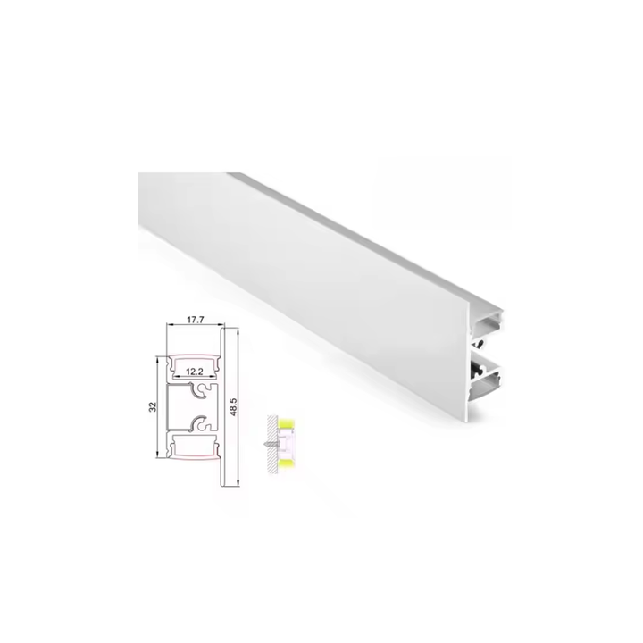 A-Silver LED wall profile with two LED channels and cross-section dimensions