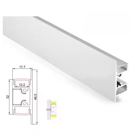A-Silver LED wall profile with two LED channels and cross-section dimensions