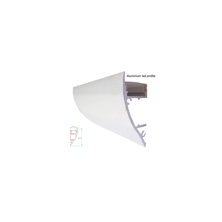 Curved front surface and LED channel of the EWI-AL062 wall profile