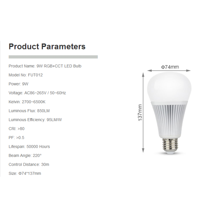 Mi-Light E27 9 W RGB+CCT LED bulb