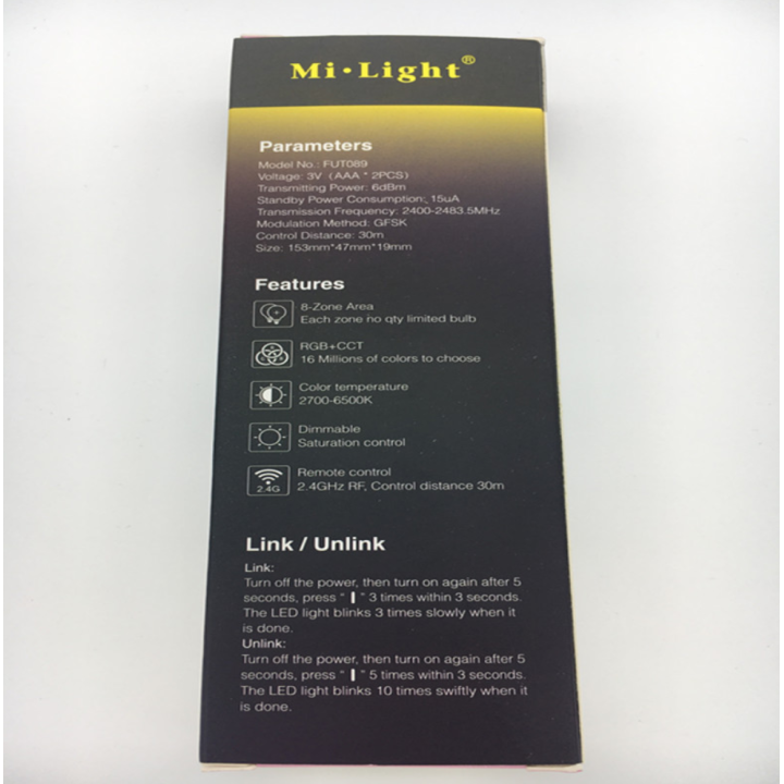 Mi-Light RGB+CCT remote control FUT089