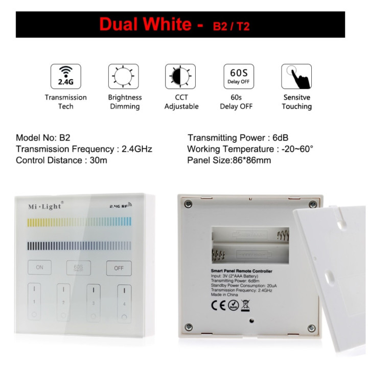 Mi-Light CCT wall-mounted remote control, battery B2